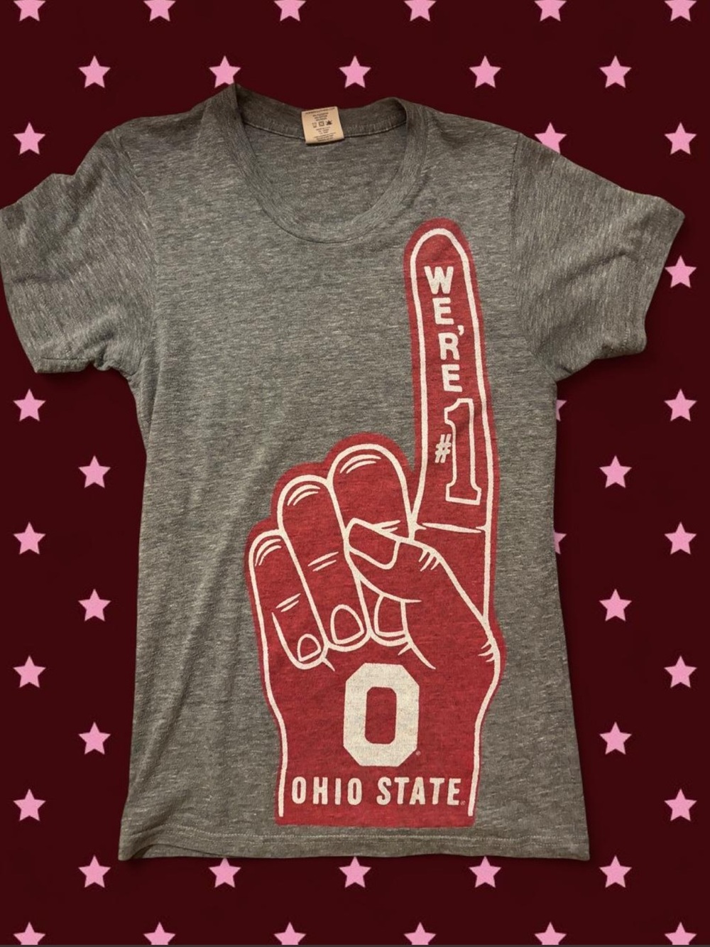 HOMAGE Gray Ohio State Tee with Red Foam Finger Graphic